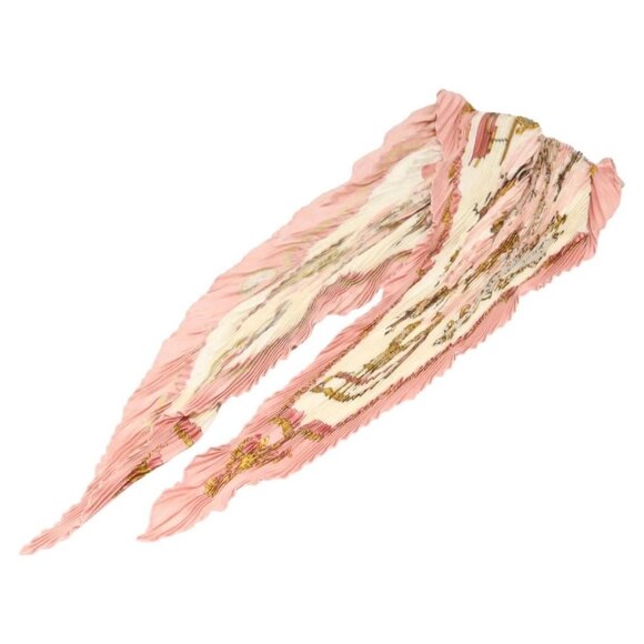 HERMES Pleated Carre 90 Scarf ""Traineaux et glifsades"" Silk Pink Auth - Picture 1 of 16